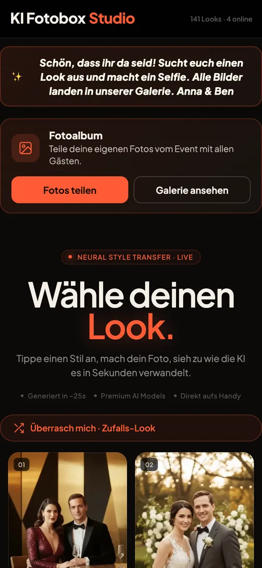Event-Seite auf dem Handy mit Begrüßung