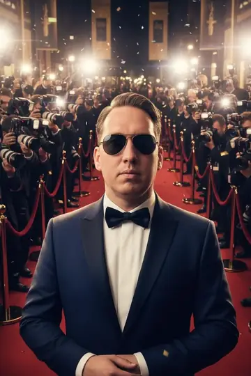 KI-Look Paparazzi Swarm: Blitzlichtgewitter auf dem roten Teppich, wie bei einer Filmpremiere.