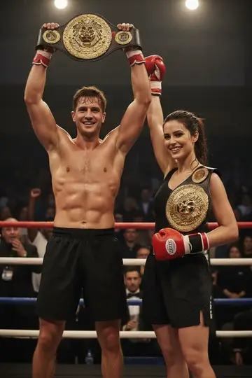 KI-Look Fight Champion: Als Kickbox-Champion mit Gürtel im Ring.
